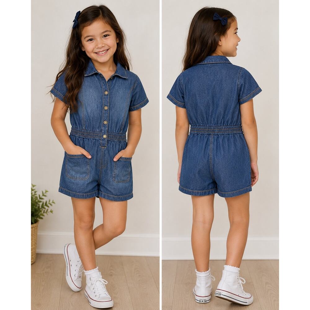 Max Studio Kids Denim Romper Size Large (10/12) Chambray Button NWT